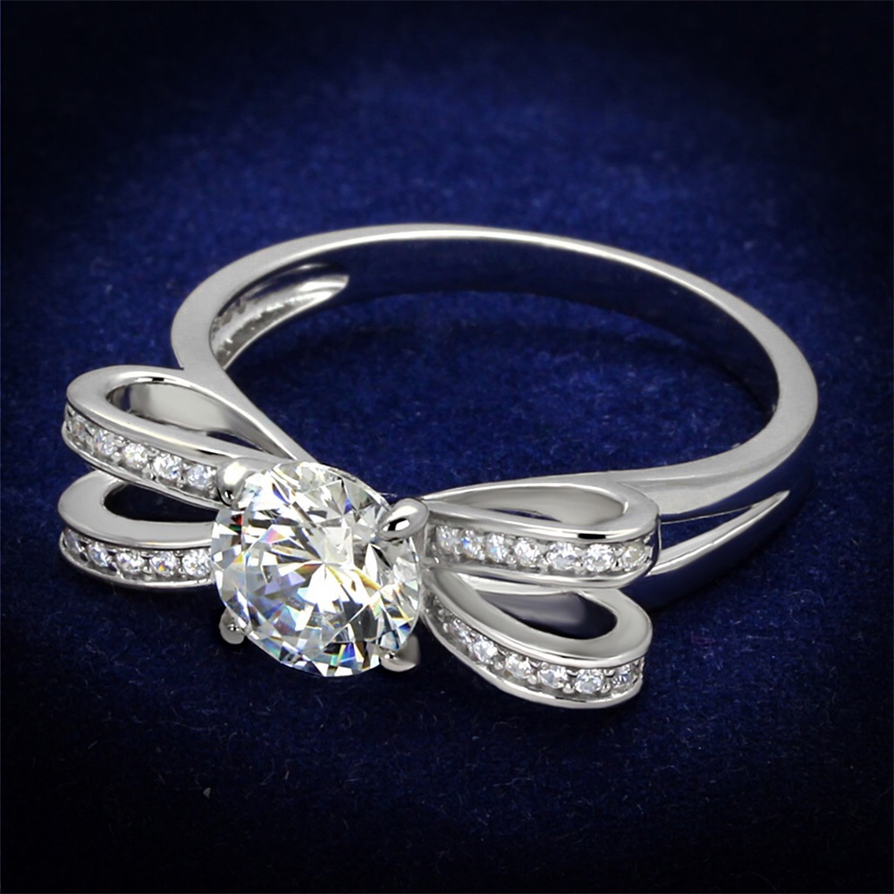 .925 Silver Rhodium AAA CZ Bow Ring